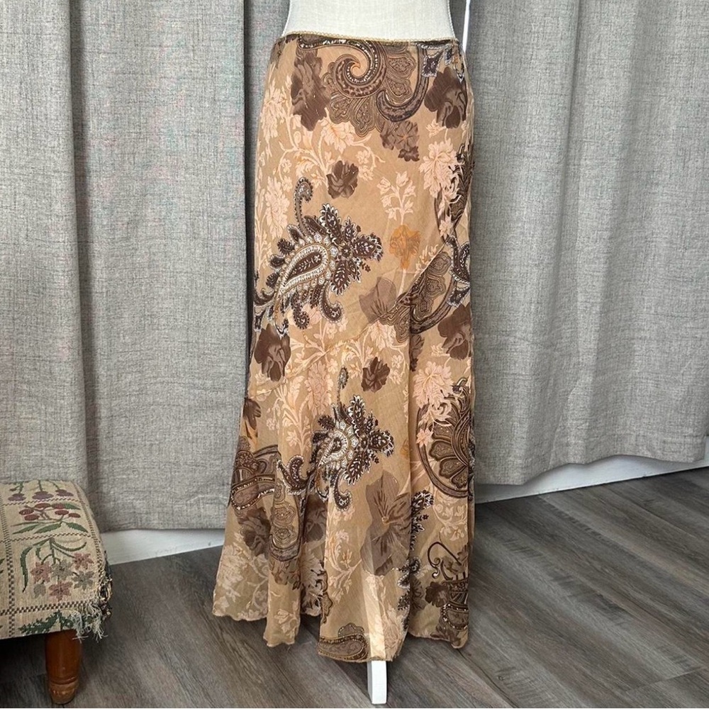 Vintage Metro Wear Paisley Brown / Tan / Cream Maxi Skirt